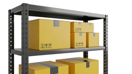 Warehouse Shelving Unit with Cardboard Boxes