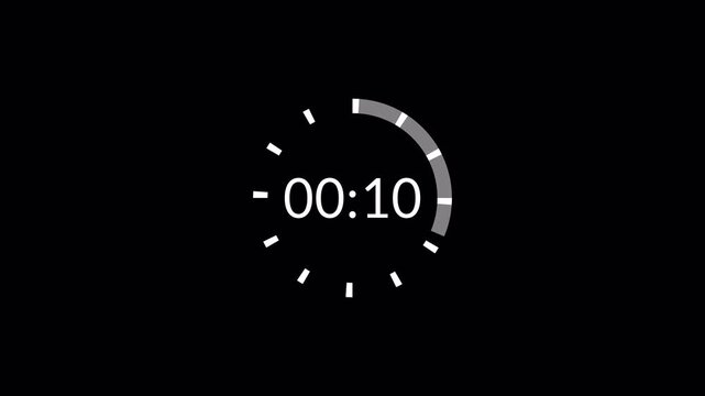 15 sec countdown timer animation on transparent background, fifteen second countdown timer in four digit from 0 to 15 seconds with alpha channel in 4k . 