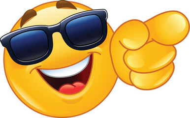 Happy Emoji Emoticon Wearing Sunglasses and Pointing Directly at the Viewer