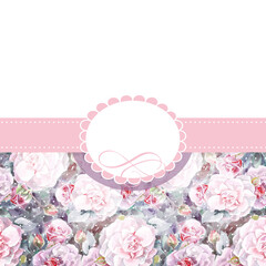 wedding invitation card with pink flowers, frame text space, marry me, valentine day