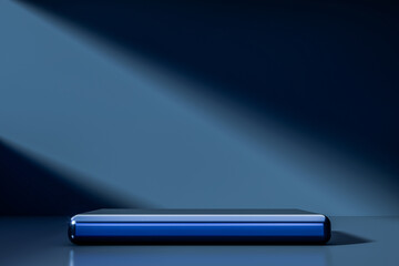 Dark luxury podium with glossy reflections and dramatic studio lighting on a minimalist background, ideal for premium product presentation, branding, and modern design, 3d rendering