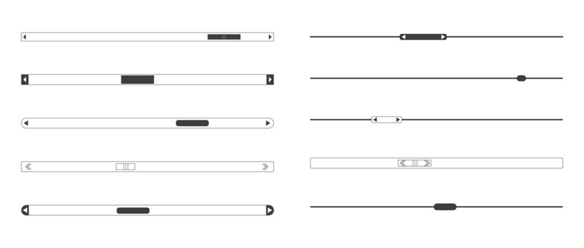 Slide scroll bar set slider. UI control web elements. Scrollbar control panel for power, volume, brightness, Design elements for your website. simple modern graphic element for ui, infographic, icon