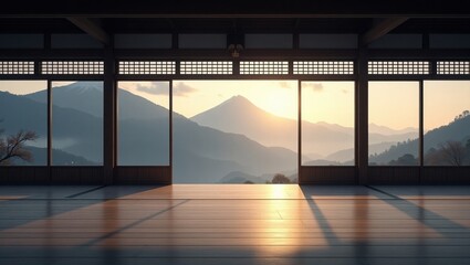 Serene sunrise over mountain range