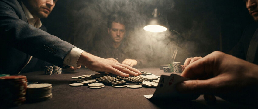 Friends playing poker around table