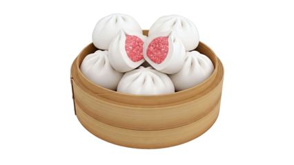 Steamed Pork Buns in Bamboo Steamer