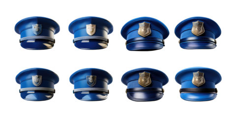 Collection of Blue Police Hats on White Background, PNG collection, set bundle, isolate on transparent or white background