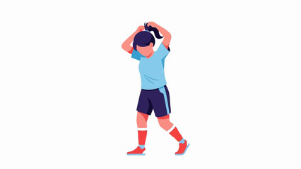 Obraz premium A young person in sportswear adjusts their hair, preparing for an activity