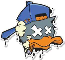 Edgy Graffiti Duck Vector Illustration Smoking Joint with Blue Snapback Cap