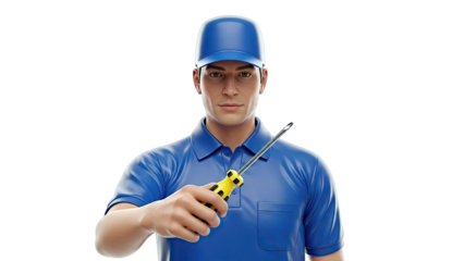 Man in Blue Cap and Polo Shirt Holding Screwdriver