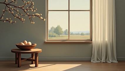 Sunlit room with fruit bowl