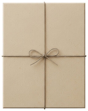 Brown kraft paper parcel wrapped with thin twine string and bow