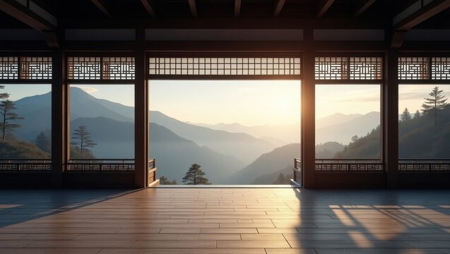 Serene sunrise over mountain range - Powered by Adobe