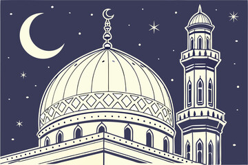 Obraz premium Digital Animation Of A Mosque Dome With Light in eid