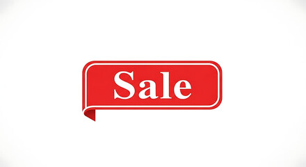 A red sale sign on a white background