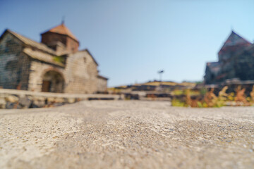 empty floor on the background of old church