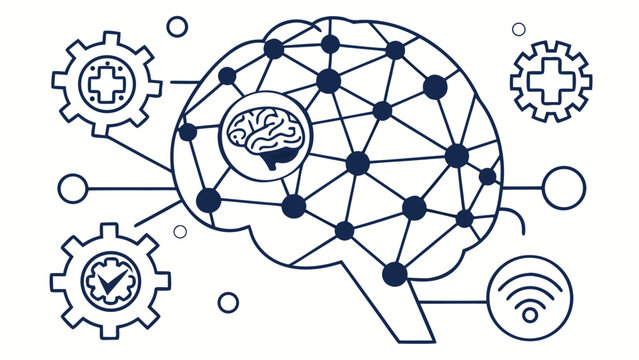 Brain Neural Network and Data Connection Line Icons Set