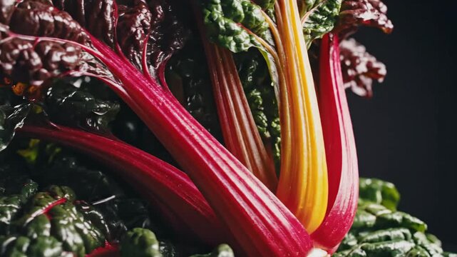 Vibrant Rainbow Chard Stalks and Leafy Greens Up Close