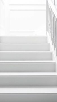 Clean, modern white staircase with a smooth, polished finish and elegant balusters