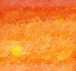 Abstract water background with  sun in impressionist style  Color illustration for your design. Hand-drawn drawing.