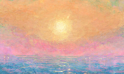Abstract water background with  sun in impressionist style  Color illustration for your design. Hand-drawn drawing.