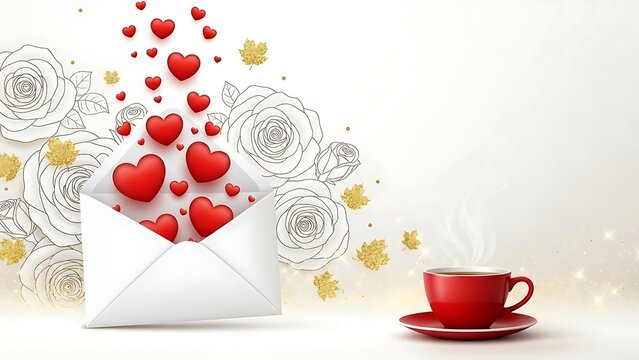 Romantic valentine's day envelope and coffee illustration - Powered by Adobe