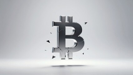 Cracked Bitcoin symbol with fragments