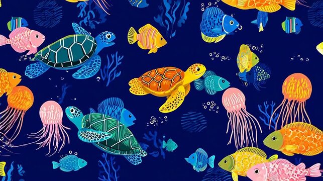Colorful underwater sea life pattern