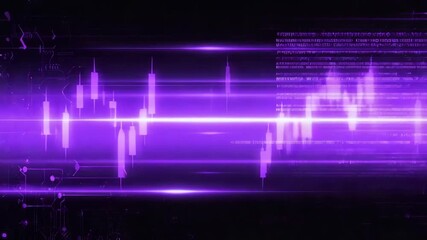 Abstract digital financial data analysis with glowing purple lines and charts. - Powered by Adobe