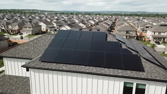 Modern house with solar panels on the roof showcasing renewable energy solutions
