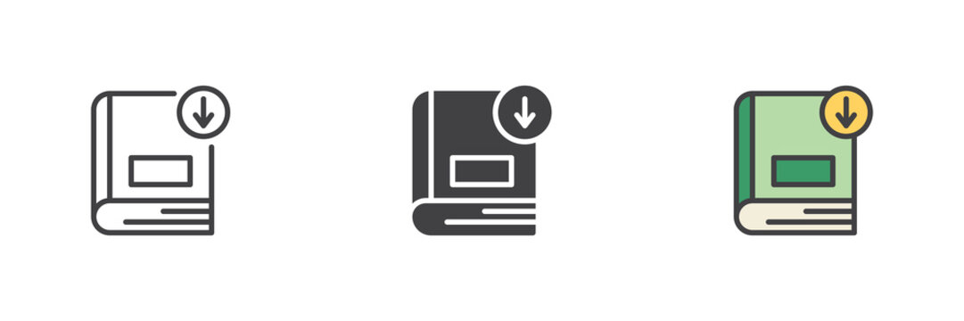Book download line, solid, colorful different style icon set pack