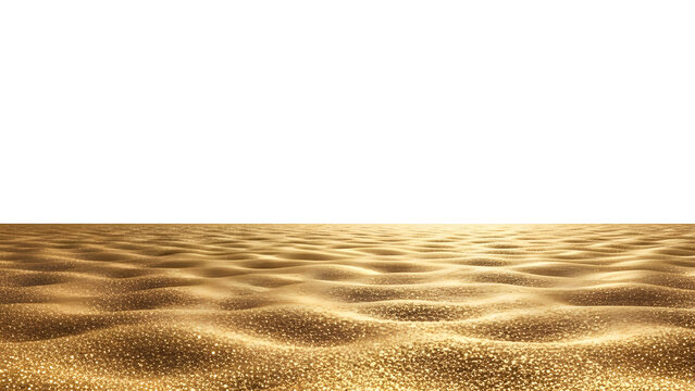 An infinite landscape of sparkling gold waves isolated on white.
