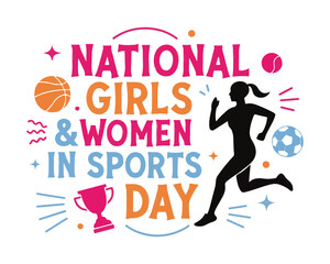 Celebrate National Girls & Women in Sports Day with Athletic Vector Illustration Isolated on White Background
