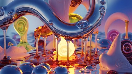 Surreal Colorful 3D Fantasy Landscape