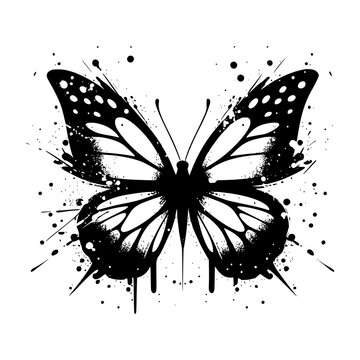 Elegant Butterfly Silhouette: A captivating butterfly, rendered in striking black and white, exudes artistry with its delicately detailed wings.