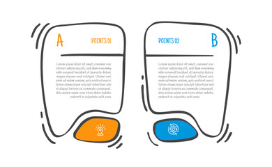 hand drawn doodle sketch comparison concept for infographic template banner with vertical big speech bubble box with two point list information