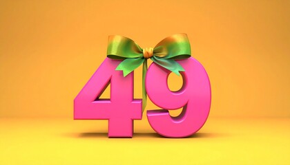 Number 49 wrapped with a festive ribbon. Image for birthday or anniversary party
