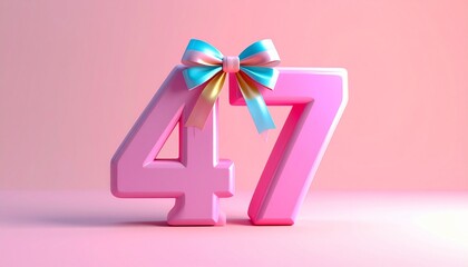 Number 47 wrapped with a festive ribbon. Image for birthday or anniversary party