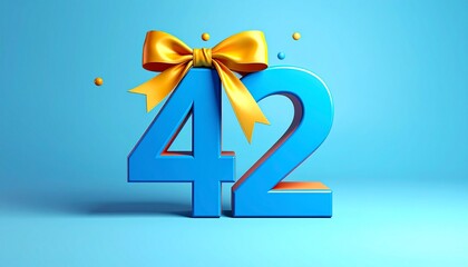 Number 42 wrapped with a festive ribbon. Image for birthday or anniversary party