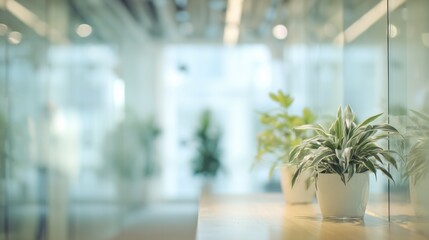 Modern Office Interior With Indoor Plants and Large Copy Space &ndash; Corporate and Eco Friendly Background