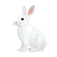 White rabbit. Flat vector clipart, illustration with isolated background.