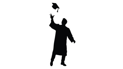 Silhouette of a jubilant graduate tossing their academic cap high into the air celebrating a significant educational milestone achieved after years of hard work and dedication