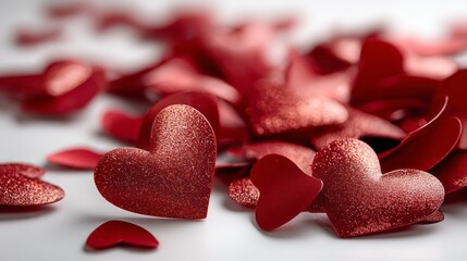 Bright red hearts scattered all around create a whimsical scene filled with joy and excitement. Their glittery surfaces catch the light, inviting celebration and affection