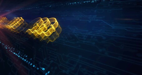 Artificial intelligence head ai hologram symbol appears on a electronic circuit background. Network, cyber technology and computer abstract concept. - Powered by Adobe