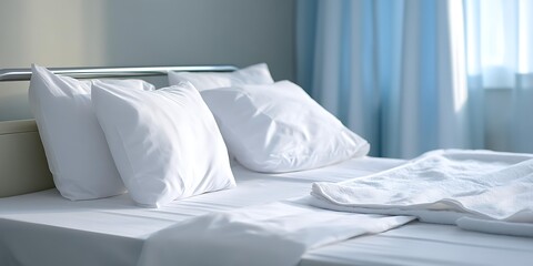 Clinical stock photo of acute abdominal pain assessment hospital bed scene professional tone, Realistic Photo