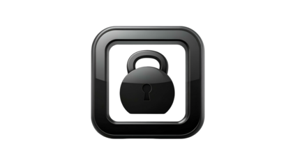 Shiny black padlock within a square on black background, hinting at security