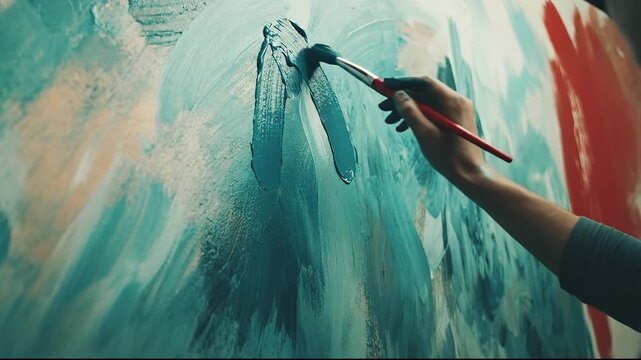 Close-up of a hand painting colorful strokes on a canvas. - Powered by Adobe
