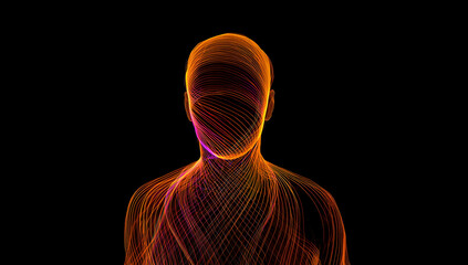Abstract Human Figure with Colorful Flowing Lines in Dark Background