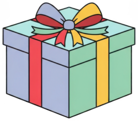 Colorful cartoon gift box with pastel ribbon and bow illustration