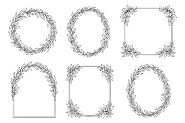 Obraz premium Elegant outline floral frames collection in circular and square designs