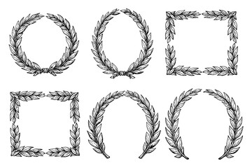 Hand drawn laurel wreaths and frames collection